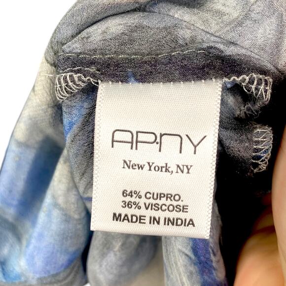 AP.NY Blue Gray Abstract Mirrored Print Artsy Cupro Blouse Top SZ M - Picture 10 of 10